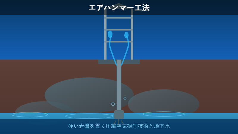 エアハンマー工法と地下水のイメージ